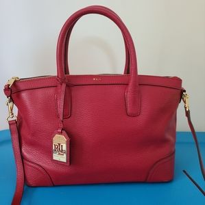 Ralph Lauren Pebbled Genuine Leather Tote Bag - Burgundy w gold plated hardware